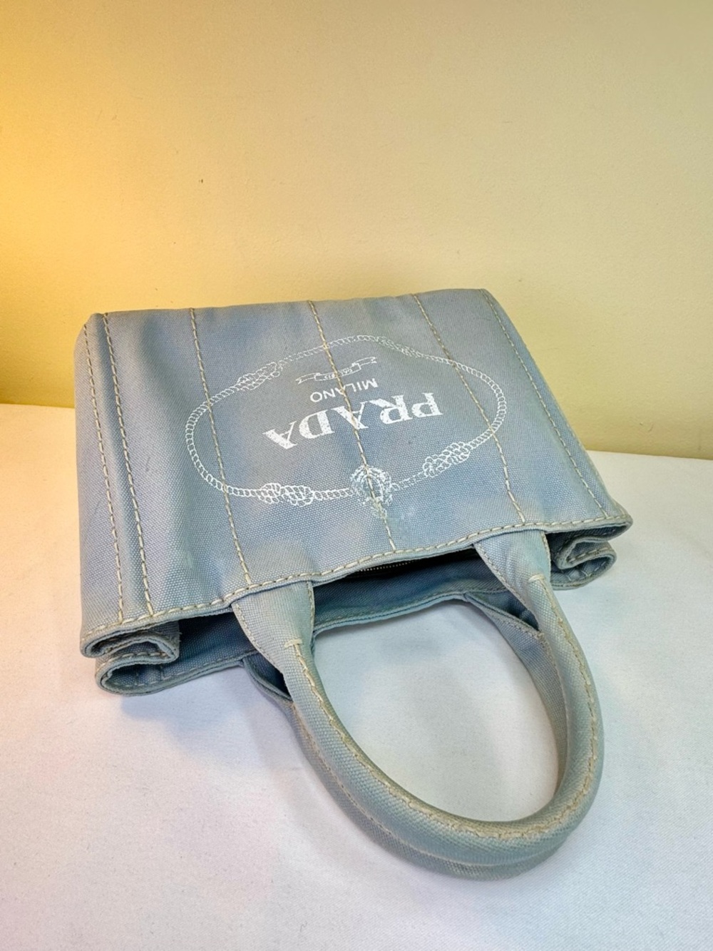 Prada Canapa Logo Canvas satchel Light blue Original Adj. Strap COA - Picture 13 of 17